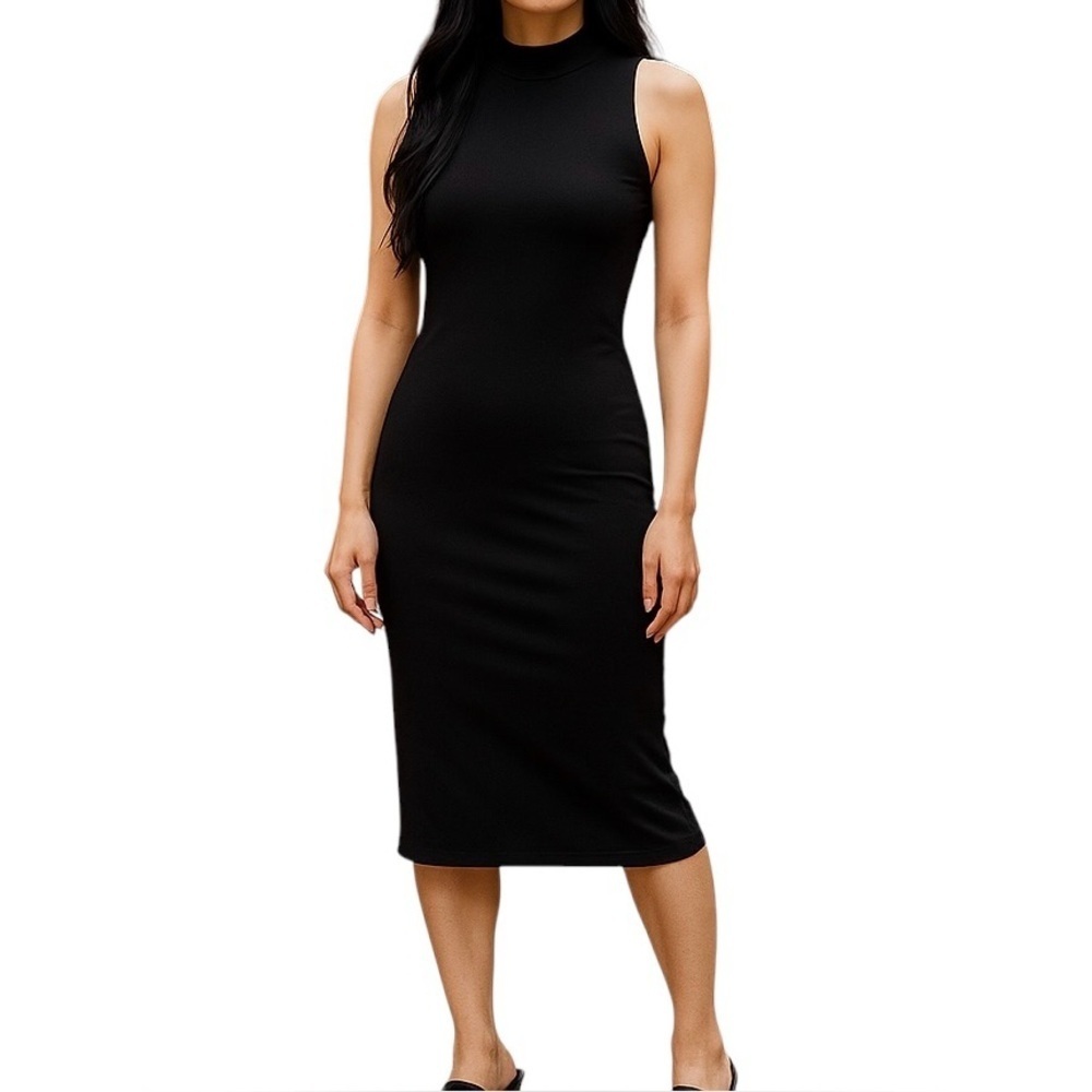 Zara Trafaluc Cutout Stretch Sleeveless Turtleneck Midi Black Dress Women Size M